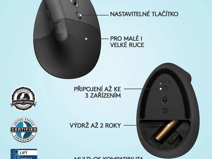 Ergonomická vertikální myš Logitech Lift - Šedá