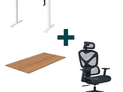 Manuální zvedací stůl + pracovní deska + ergonomické křeslo