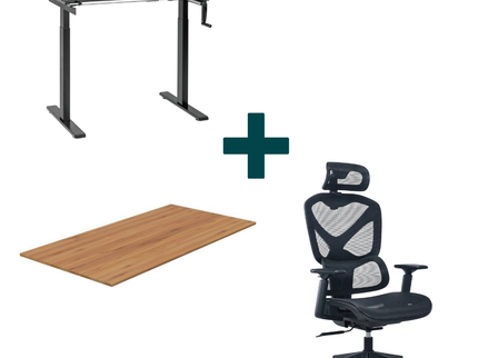 Manuální zvedací stůl + pracovní deska + ergonomické křeslo
