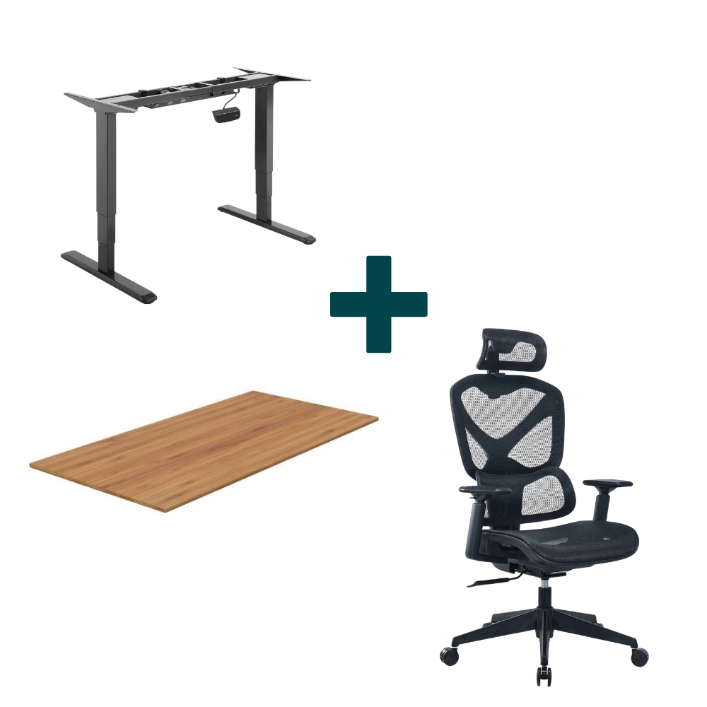 Elektrický zvedací stůl + pracovní deska + ergonomické křeslo